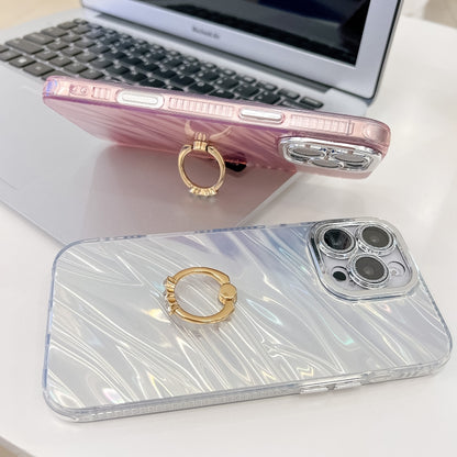 For iPhone 16 Pro Plating Glitter Texture Ring Holder TPU Phone Case with Lens Film(Pink Water Ripples) by buy2fix