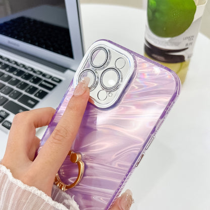 For iPhone 16 Pro Max Plating Glitter Texture Ring Holder TPU Phone Case with Lens Film(Purple Feather Yarn) by buy2fix