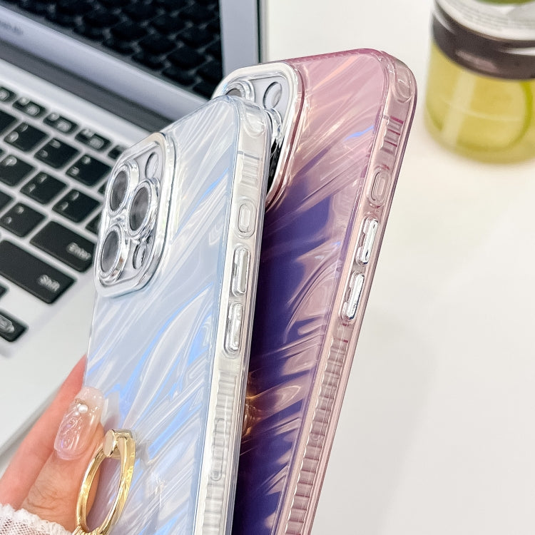 For iPhone 16 Pro Max Plating Glitter Texture Ring Holder TPU Phone Case with Lens Film(White Tinfoil Texture) by buy2fix