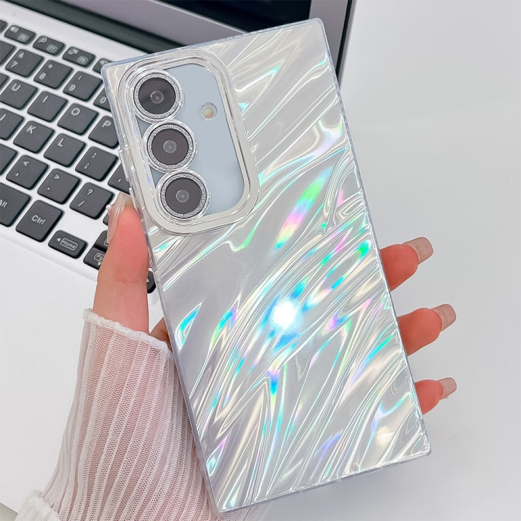 For Samsung Galaxy S25+ 5G Plating Glitter Texture TPU Phone Case with Lens Film(White Water Ripples) by buy2fix