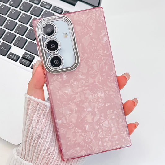 For Samsung Galaxy S25+ 5G Plating Glitter Texture TPU Phone Case with Lens Film(Pink Shell Pattern) - Galaxy S25+ 5G Cases by buy2fix | Online Shopping UK | buy2fix