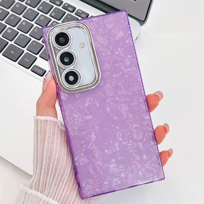 For Samsung Galaxy S25+ 5G Plating Glitter Texture TPU Phone Case with Lens Film(Purple Shell Pattern) by buy2fix