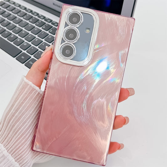 For Samsung Galaxy S25+ 5G Plating Glitter Texture TPU Phone Case with Lens Film(Pink Feather Yarn) - Galaxy S25+ 5G Cases by buy2fix | Online Shopping UK | buy2fix