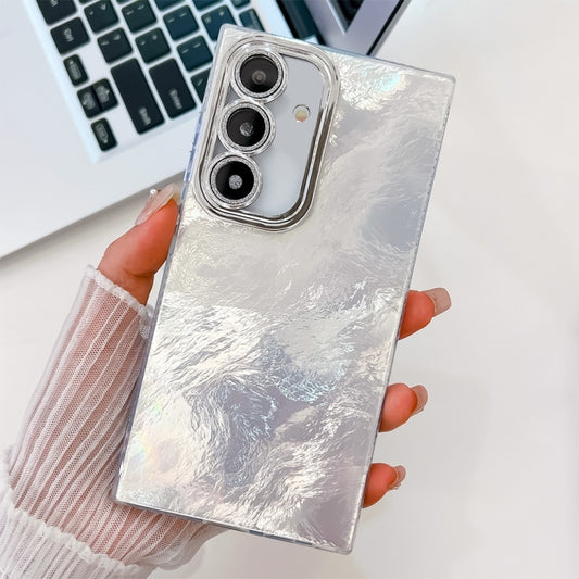 For Samsung Galaxy S25+ 5G Plating Glitter Texture TPU Phone Case with Lens Film(White Tinfoil Texture) by buy2fix