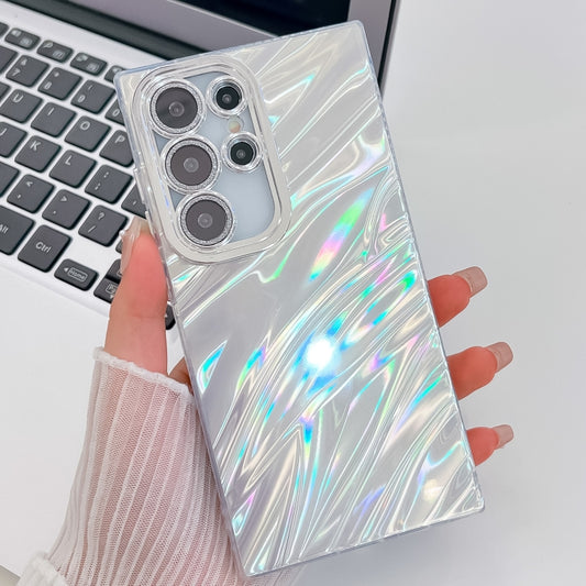 For Samsung Galaxy S25 Ultra 5G Plating Glitter Texture TPU Phone Case with Lens Film(White Water Ripples) by buy2fix