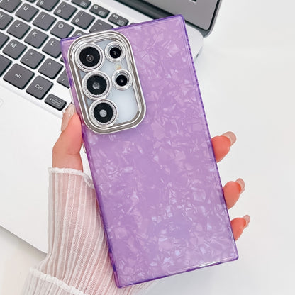 For Samsung Galaxy S25 Ultra 5G Plating Glitter Texture TPU Phone Case with Lens Film(Purple Shell Pattern) by buy2fix