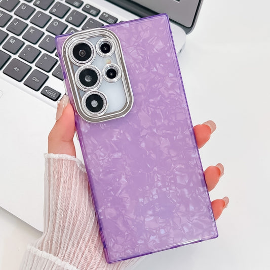 For Samsung Galaxy S25 Ultra 5G Plating Glitter Texture TPU Phone Case with Lens Film(Purple Shell Pattern) by buy2fix