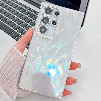 For Samsung Galaxy S25 Ultra 5G Plating Glitter Texture TPU Phone Case with Lens Film(White Feather Yarn) by buy2fix