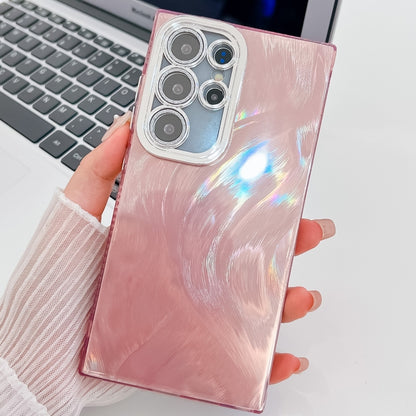 For Samsung Galaxy S25 Ultra 5G Plating Glitter Texture TPU Phone Case with Lens Film(Pink Feather Yarn) by buy2fix