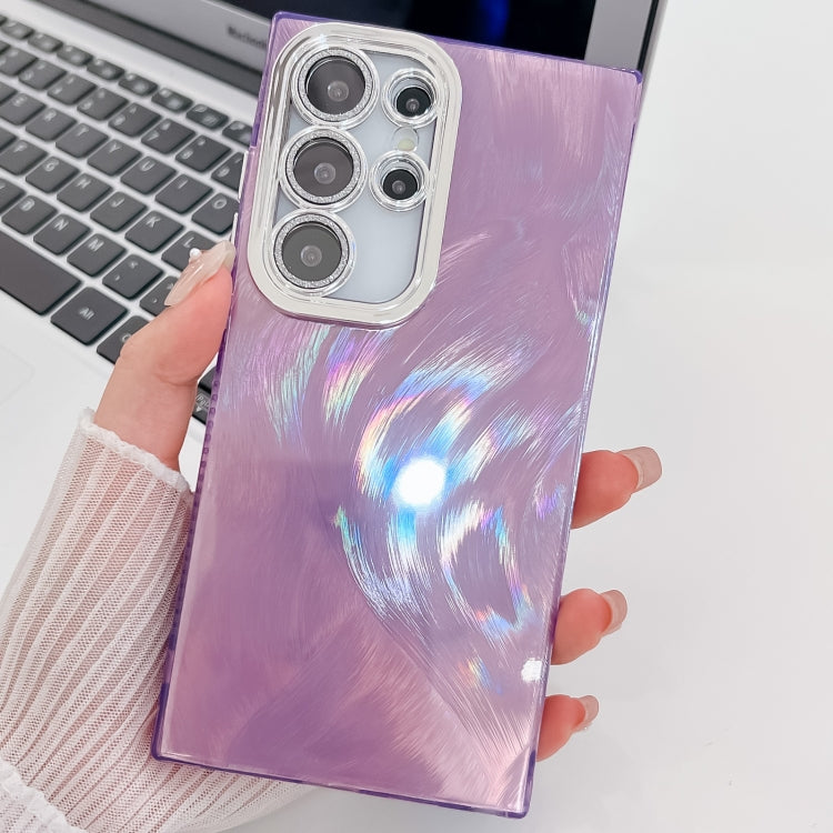 For Samsung Galaxy S25 Ultra 5G Plating Glitter Texture TPU Phone Case with Lens Film(Purple Feather Yarn) by buy2fix