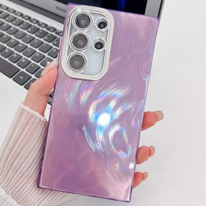 For Samsung Galaxy S25 Ultra 5G Plating Glitter Texture TPU Phone Case with Lens Film(Purple Feather Yarn) by buy2fix