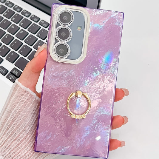 For Samsung Galaxy S25 5G Plating Glitter Texture Ring Holder TPU Phone Case with Lens Film(Purple Tinfoil Texture) by buy2fix