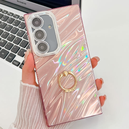 For Samsung Galaxy S25+ 5G Plating Glitter Texture Ring Holder TPU Phone Case with Lens Film(Pink Water Ripples) - Galaxy S25+ 5G Cases by buy2fix | Online Shopping UK | buy2fix