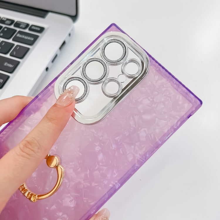 For Samsung Galaxy S25+ 5G Plating Glitter Texture Ring Holder TPU Phone Case with Lens Film(White Shell Pattern) - Galaxy S25+ 5G Cases by buy2fix | Online Shopping UK | buy2fix