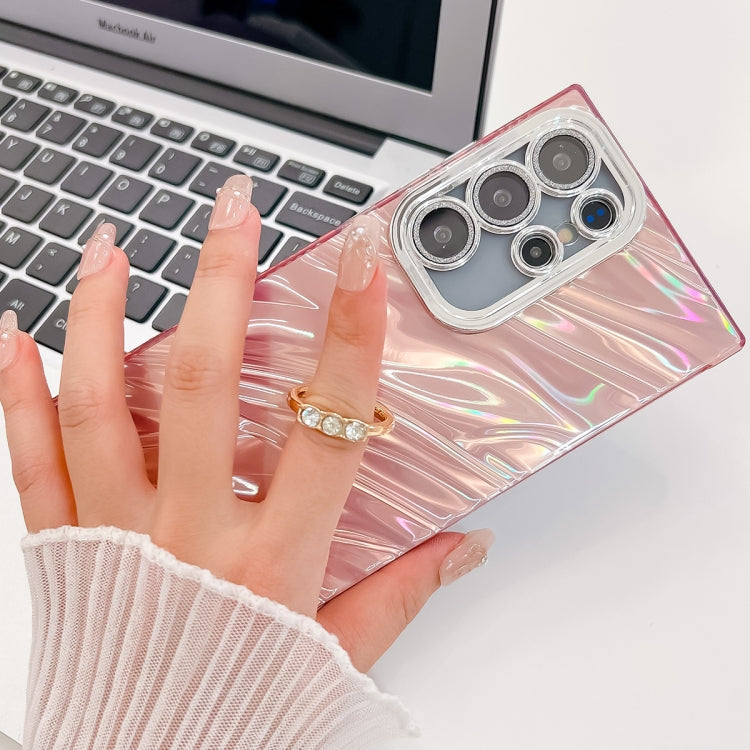 For Samsung Galaxy S25 Ultra 5G Plating Glitter Texture Ring Holder TPU Phone Case with Lens Film(White Wrinkles) by buy2fix