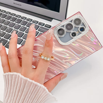 For Samsung Galaxy S25+ 5G Plating Glitter Texture Ring Holder TPU Phone Case with Lens Film(White Wrinkles) by buy2fix