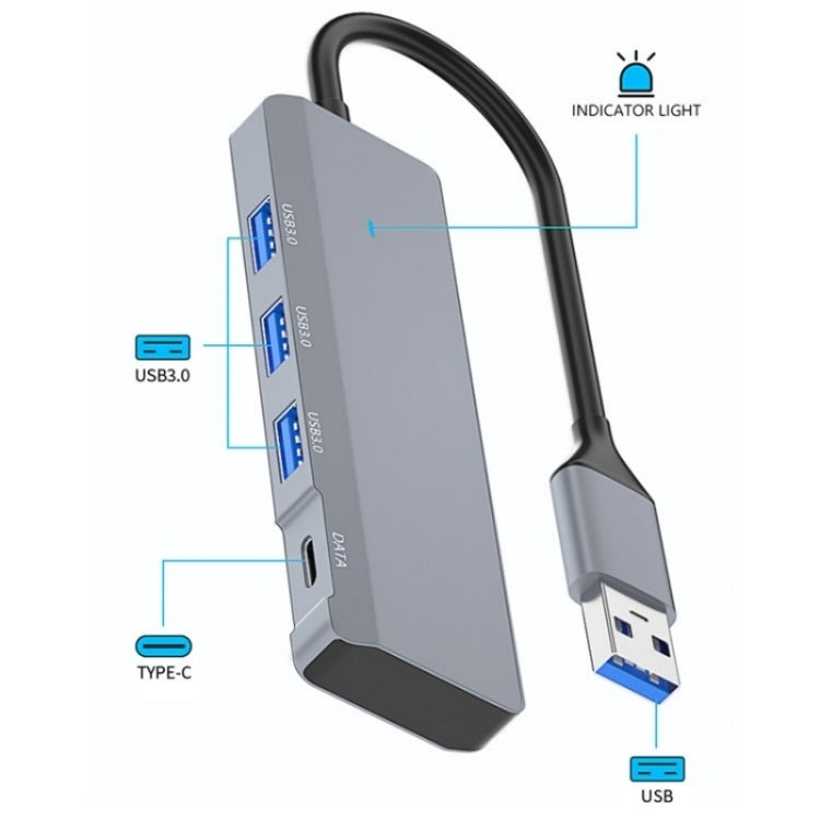 ADS-309A Aluminum Alloy USB to 3 x USB 3.0 + Type-C Data Port Expansion Hub Adapter by buy2fix