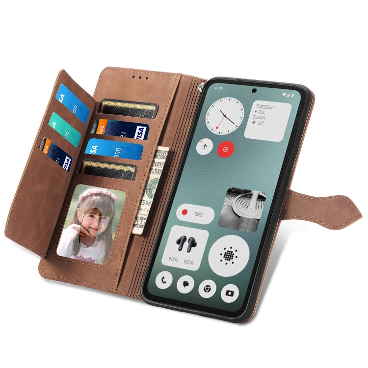 For Nothing CMF Phone 1 Embossed Flower Zipper Leather Phone Case(Brown) - More Brand by buy2fix | Online Shopping UK | buy2fix