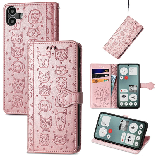 For Nothing CMF Phone 1 Cat and Dog Embossed Leather Phone Case(Rose Gold) - Nothing Cases by buy2fix | Online Shopping UK | buy2fix