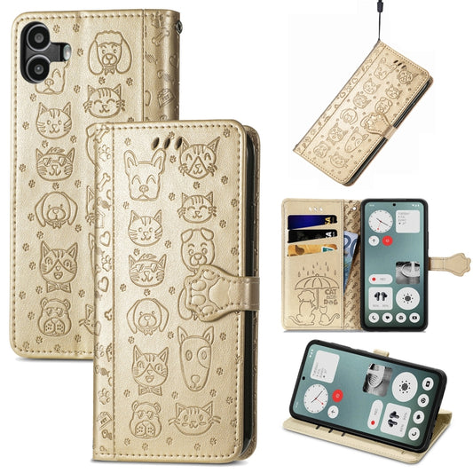 For Nothing CMF Phone 1 Cat and Dog Embossed Leather Phone Case(Gold) - More Brand by buy2fix | Online Shopping UK | buy2fix