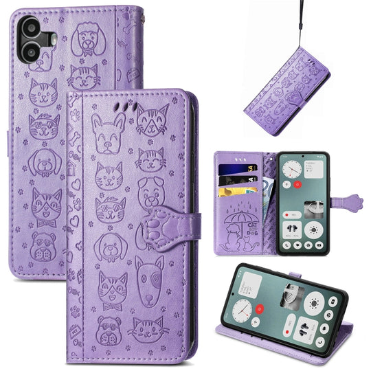 For Nothing CMF Phone 1 Cat and Dog Embossed Leather Phone Case(Purple)