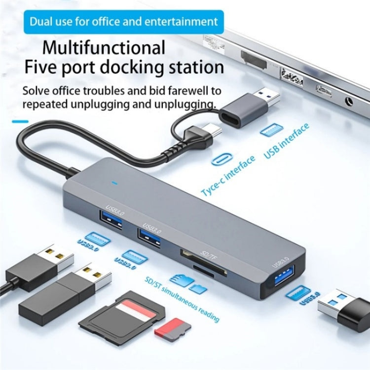 ADS-310D 2-in-1 Type-C + USB to 3 x USB 3.0 + SD / TF Card Slots Multi-Port Hub by buy2fix