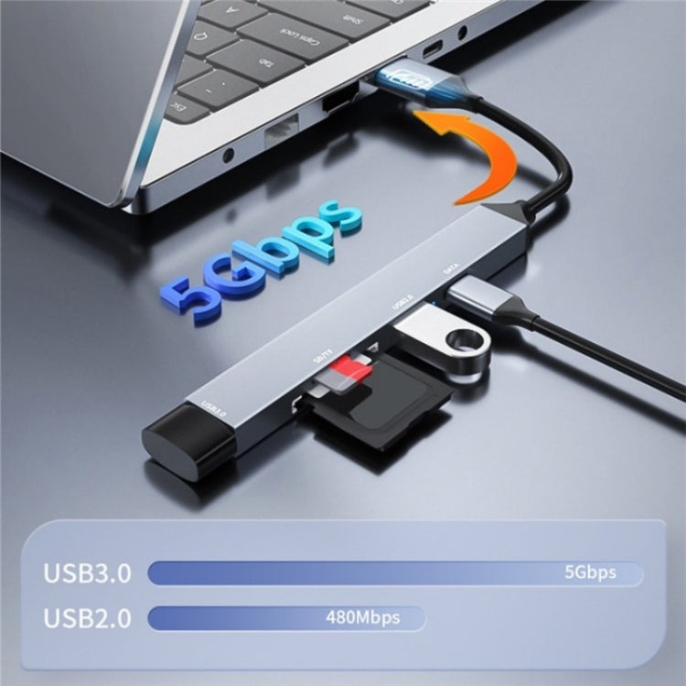 ADS-806A 5-in-1 Card Reader USB-A to USB3.0 + USB2.0 + Type-C + SD/TF Slot USB Hub by buy2fix