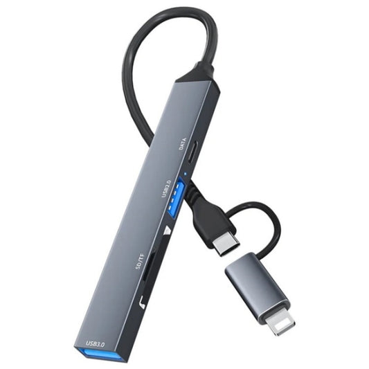 ADS-805 8 Pin + Type-C to USB-C Data + USB 2.0 / 3.0 + SD / TF Card Reader Hub Expansion Converter by buy2fix