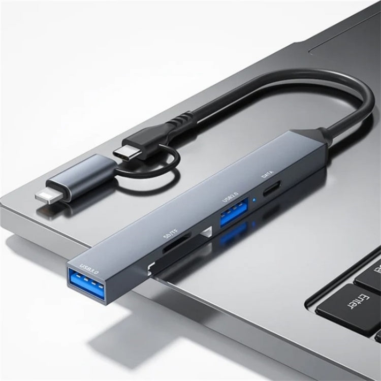 ADS-805 8 Pin + Type-C to USB-C Data + USB 2.0 / 3.0 + SD / TF Card Reader Hub Expansion Converter by buy2fix