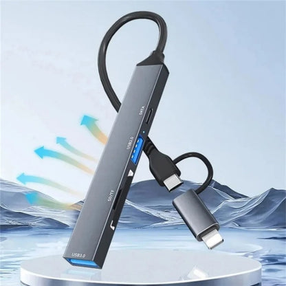 ADS-805 8 Pin + Type-C to USB-C Data + USB 2.0 / 3.0 + SD / TF Card Reader Hub Expansion Converter by buy2fix