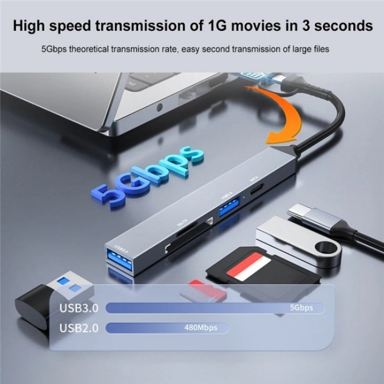 ADS-806D Type-C+USB to USB 3.0 Hub SD / TF Card Reader Multi-Function Docking Station by buy2fix