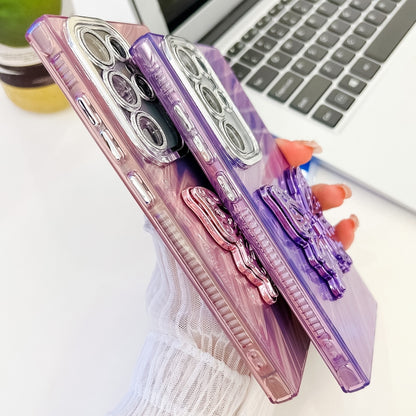 For Samsung Galaxy S25+ 5G Plating Glitter Texture Butterfly Holder TPU Phone Case with Lens Film(Purple Wrinkles) by buy2fix