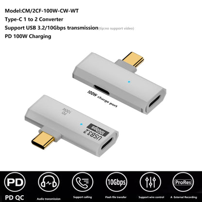 USB-C / Type-C Male to Dual Type-C Female USB3.2/10Gbps OTG Converter PD100W Charging Adapter(White) - OTG Adapter by buy2fix | Online Shopping UK | buy2fix