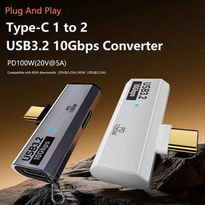 USB-C / Type-C Male to Dual Type-C Female USB3.2/10Gbps OTG Converter PD100W Charging Adapter(Gray) - OTG Adapter by buy2fix | Online Shopping UK | buy2fix