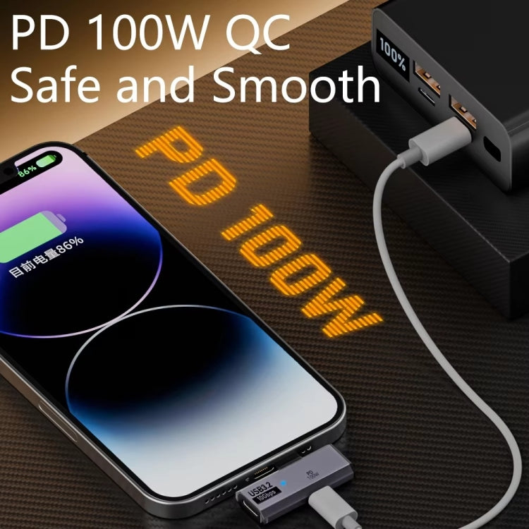 USB-C / Type-C Male to Dual Type-C Female USB3.2/10Gbps OTG Converter PD100W Charging Adapter(Gray) - OTG Adapter by buy2fix | Online Shopping UK | buy2fix
