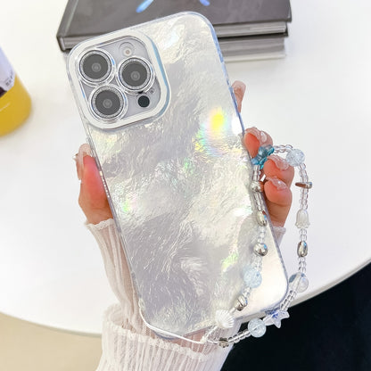 For iPhone 16 Pro Plating Glitter Texture Chain Wristband TPU Phone Case with Lens Film(White Tinfoil Texture) by buy2fix