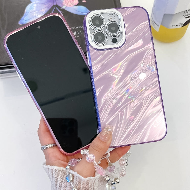 For iPhone 16 Pro Max Plating Glitter Texture Chain Wristband TPU Phone Case with Lens Film(White Tinfoil Texture) by buy2fix