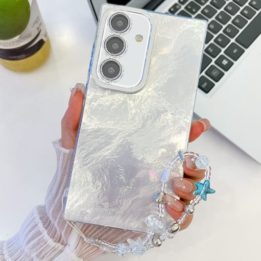 For Samsung Galaxy S25+ 5G Plating Glitter Texture Chain Wristband TPU Phone Case with Lens Film(White Tinfoil Texture) by buy2fix