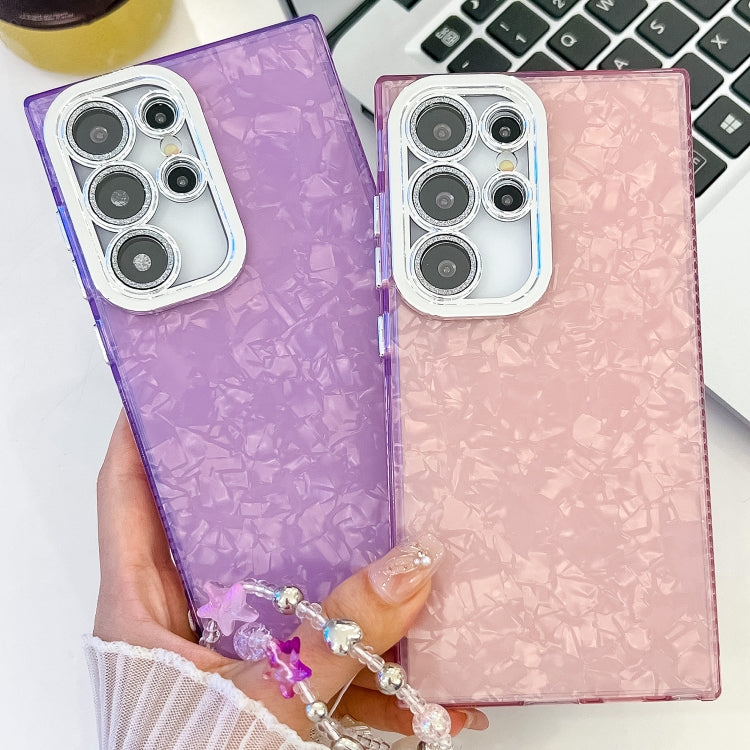 For Samsung Galaxy S25 5G Plating Glitter Texture Chain Wristband TPU Phone Case with Lens Film(Purple Water Ripples) by buy2fix