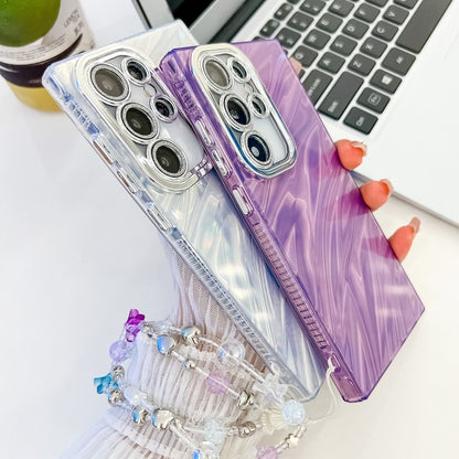 For Samsung Galaxy S25 5G Plating Glitter Texture Chain Wristband TPU Phone Case with Lens Film(Purple Water Ripples) by buy2fix
