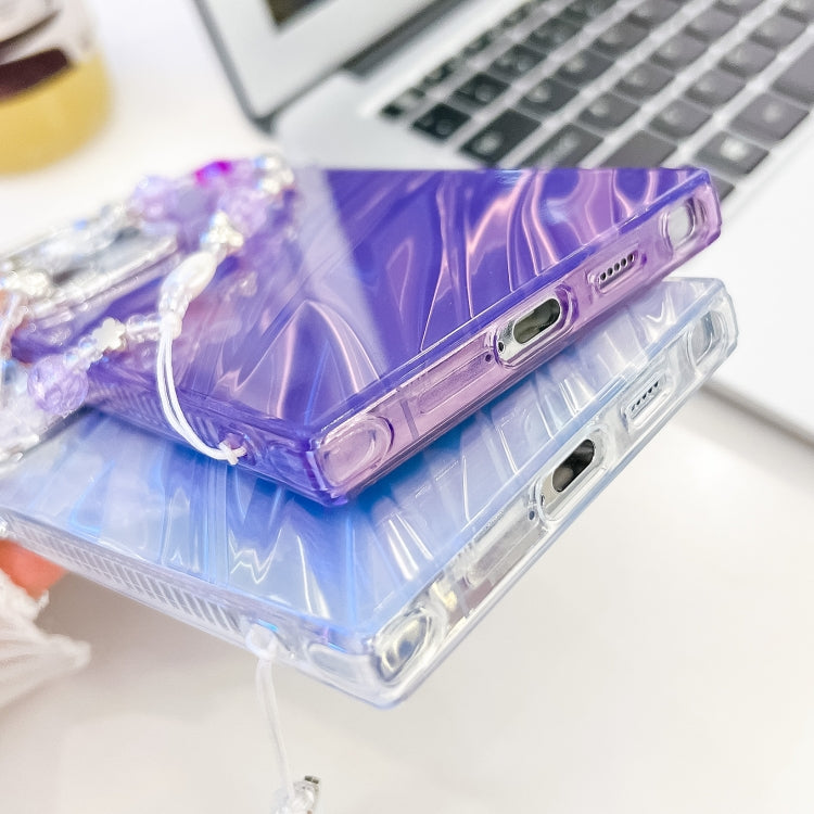 For Samsung Galaxy S25 5G Plating Glitter Texture Chain Wristband TPU Phone Case with Lens Film(Purple Water Ripples) by buy2fix