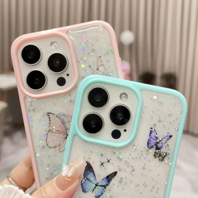 For iPhone 16 Pro Max Color Butterfly Glitter Epoxy TPU Phone Case(Pink) by buy2fix
