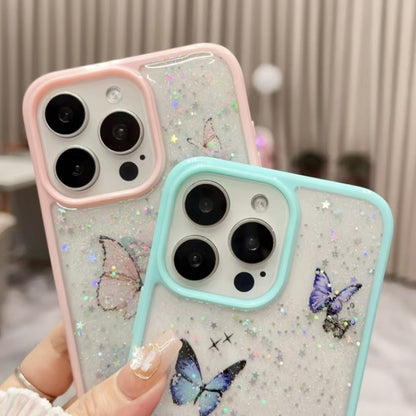 For iPhone 16 Pro Max Color Butterfly Glitter Epoxy TPU Phone Case(Purple) by buy2fix