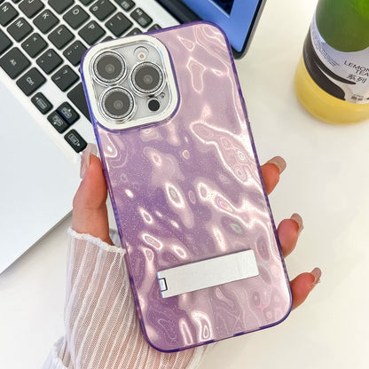 For iPhone 16 Pro Max Plating Glitter Texture Fold Holder TPU Phone Case with Lens Film(Purple Wrinkles) by buy2fix
