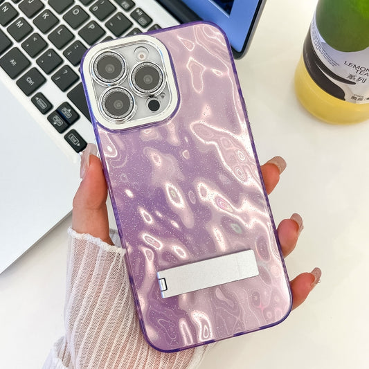 For iPhone 16 Pro Max Plating Glitter Texture Fold Holder TPU Phone Case with Lens Film(Purple Wrinkles) by buy2fix
