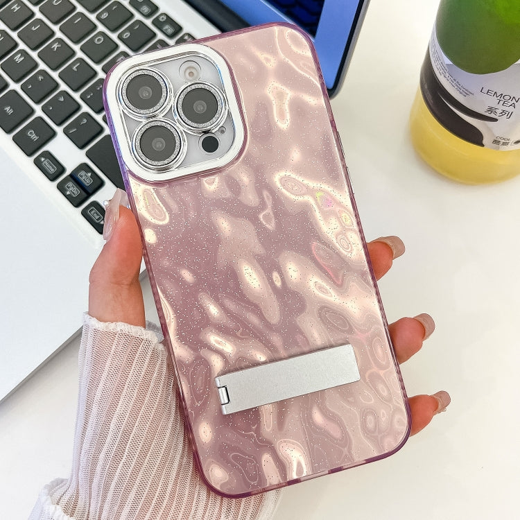 For iPhone 16 Pro Plating Glitter Texture Fold Holder TPU Phone Case with Lens Film(Pink Wrinkles) by buy2fix