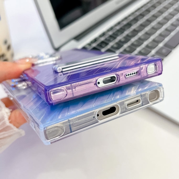 For Samsung Galaxy S25 5G Plating Glitter Texture Fold Holder TPU Phone Case with Lens Film(Purple Shell Pattern) by buy2fix