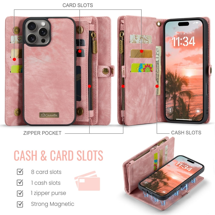 For iPhone 16 Pro CaseMe 008 Detachable Multifunctional Leather Phone Case(Pink) - iPhone 16 Pro Cases by CaseMe | Online Shopping UK | buy2fix