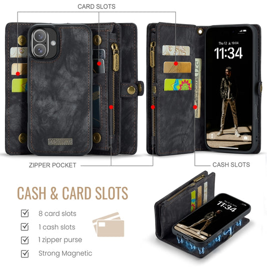 For iPhone 16 Plus CaseMe 008 Detachable Multifunctional Leather Phone Case(Black) - iPhone 16 Plus Cases by CaseMe | Online Shopping UK | buy2fix