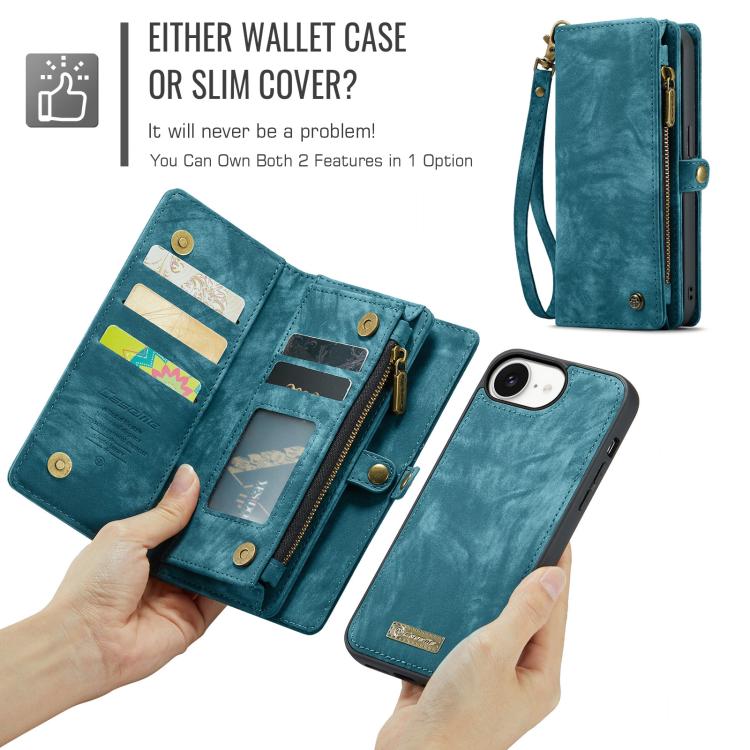 For iPhone 16e CaseMe 008 Detachable Multifunctional Leather Phone Case(Blue) - iPhone 16e Cases by CaseMe | Online Shopping UK | buy2fix
